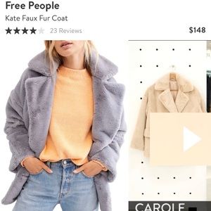 Free People Kate Faux Fur Coat- Cloudy Day size XS